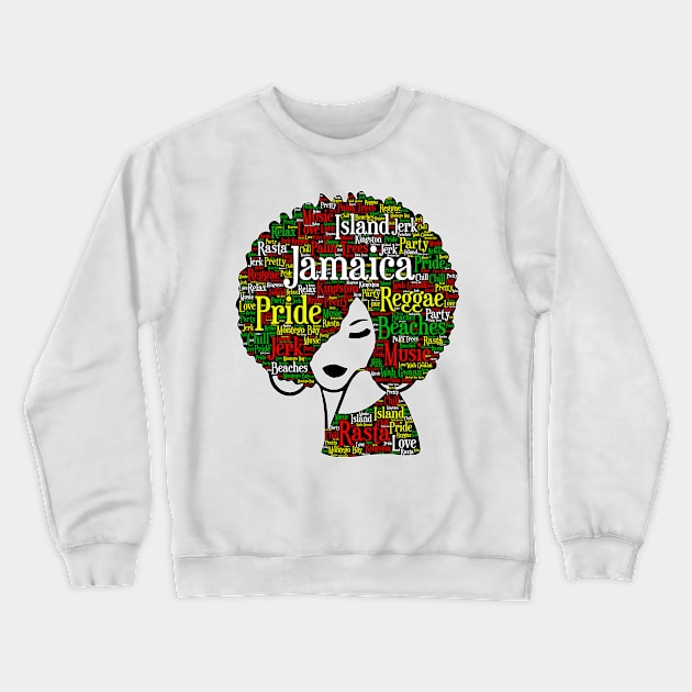 Jamaica Pride Woman With Words in Afro Crewneck Sweatshirt by blackartmattersshop